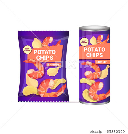 potato chips with shrimps flavor crisps natural potatoes and packaging advertising design template 65830390