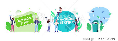 set people celebrating victory over covid-19 coronavirus quarantine is ending 65830399