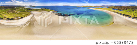Aerial view of Carrickfad and Cashelgolan beach, Castlegoland, by Portnoo in County Donegal - Ireland 65830478