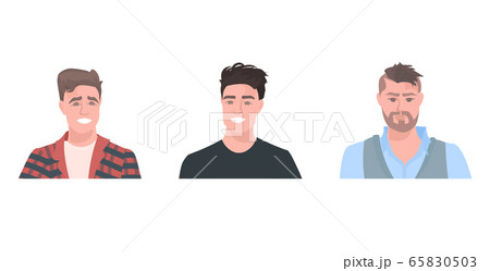 set young men face avartars male cartoon characters portrait collection horizontal 65830503