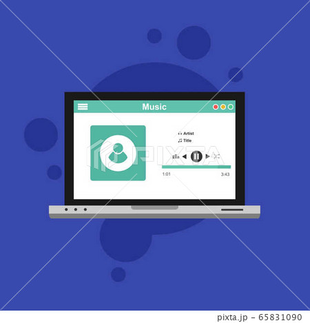 Music player app interface vector color template. 65831090