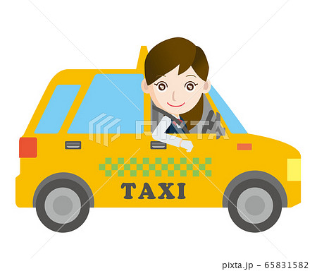 働く車と人物のイラスト タクシーと笑顔のドライバーの女性のイラスト素材 6515