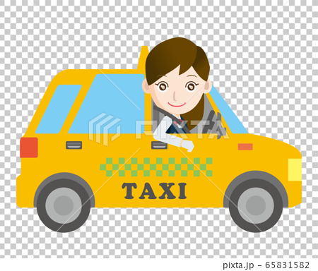 働く車と人物のイラスト タクシーと笑顔のドライバーの女性のイラスト素材 6515