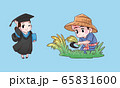 student girl and farmer boy thai cartoon 65831600
