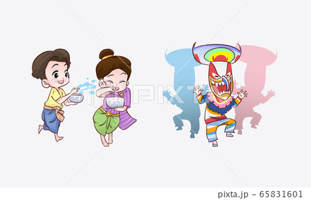 boy and girl play in festival thai cartoon boy and girl play in festival thai cartoon 65831601