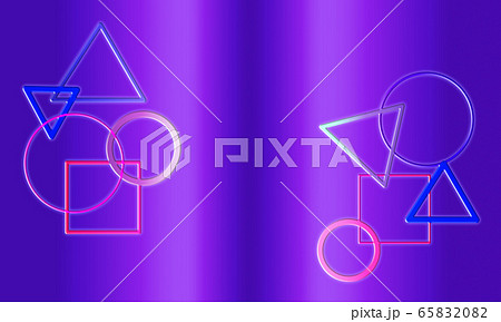 紫のグラデーションの背景に丸 三角 四角の形の集合が離れて配置されているのイラスト素材 65