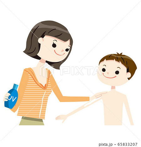 親子　日焼け　水着02　上半身 65833207