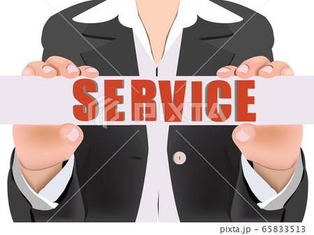 woman exposing strips of paper with word service 65833513