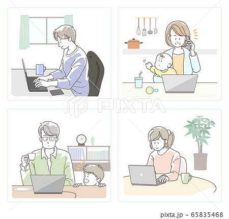 テレワークする人々のイラスト_セット テレワークする人々のイラスト_セット 65835468