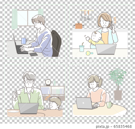 テレワークする人々のイラスト_セット テレワークする人々のイラスト_セット 65835468