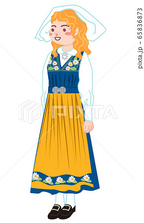 スウェーデンの民族衣装を着た女性のイラスト素材
