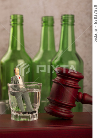 Close up of different glasses and bottles. drinking culture concept photo 102 65837829