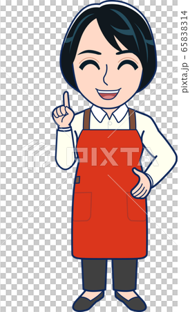 家庭主婦在紅色圍裙_全身 65838314