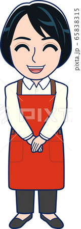赤いエプロンの主婦_全身 65838315