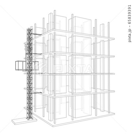 Building under construction with mast lifts 65839391