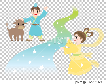 七夕の夜に天の川で会う織姫と彦星 65839690