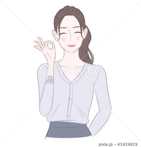 笑顔でokポーズをする女性のイラストのイラスト素材 6599