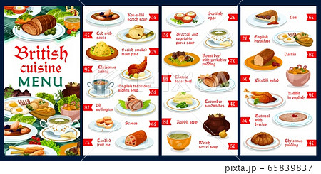 Britain cuisine menu template vector English meals Britain cuisine menu template vector English meals 65839837