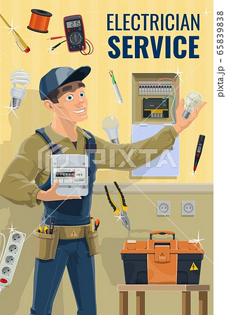 Electrician with tools and equipment 65839838