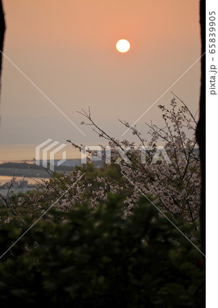荒尾市　四山神社　夕景、 65839905