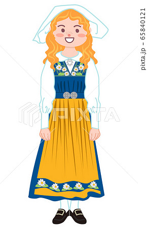 スウェーデンの民族衣装を着た女性のイラスト素材