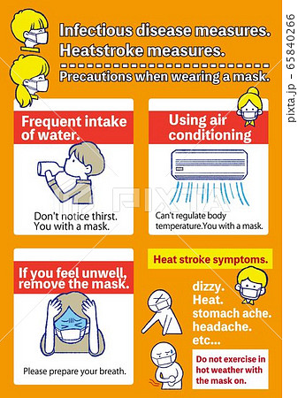 英語版の感染症予防 熱中症予防イラストのイラスト素材