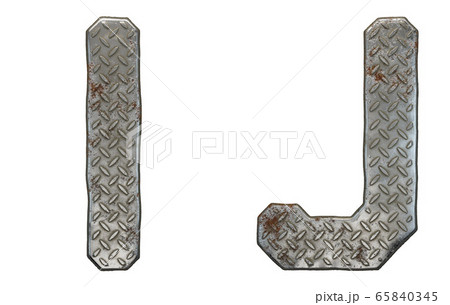 Set of capital letters I and J made of industrial metal isolated on white background. 3d Set of capital letters I and J made of industrial metal isolated on white background. 3d 65840345