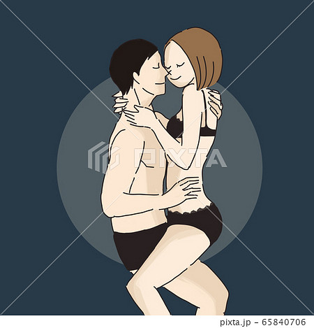 下着姿で抱き合う男女 背景色有り２ のイラスト素材