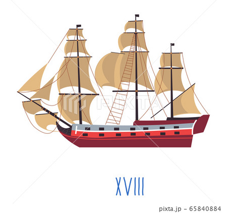 Ship with sails, evolution of naval building vector 65840884