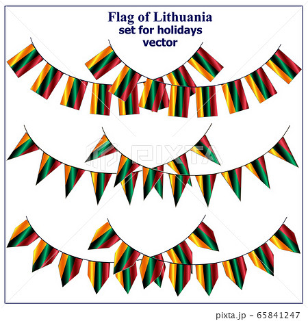 Set with flags of Lithuania. Colorful collection with flags for web design. Flags with folds. Vector illustration.
