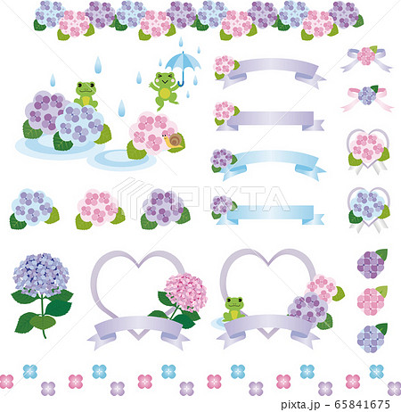 あじさい 紫陽花 初夏 梅雨 イラスト素材セットのイラスト素材