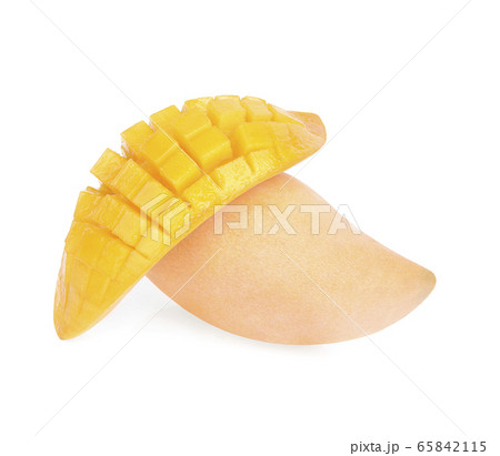 King of fruits,  yellow Mango fruit, and mango half isolated on white background 65842115