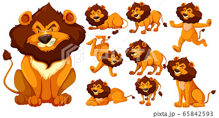 Set Of Lion Cartoon Characterのイラスト素材