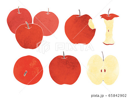 りんご 半分 カット かじる 素材イラスト 水彩 のイラスト素材