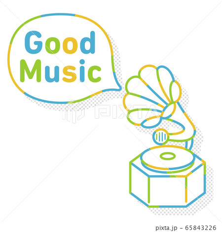 蓄音機とふきだし カラフルな線画 蓄音機とふきだし カラフルな線画 65843226