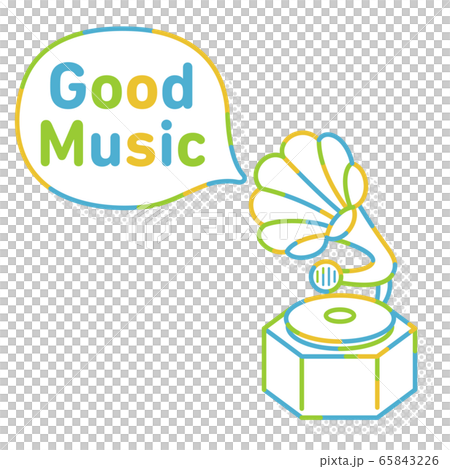 Gramophone and speech bubble colorful line drawing 65843226