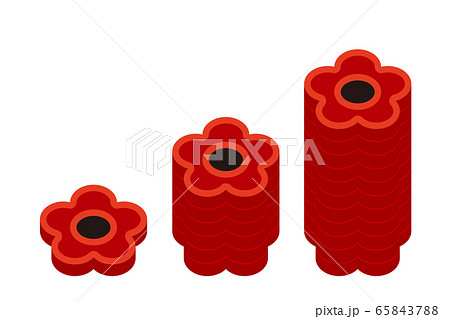 算数セットの花形おはじき １ ５ １０枚を積んだところ 赤 のイラスト素材