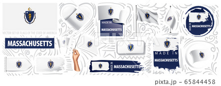 Vector set of flags of the American state of Massachusetts in different designs 65844458