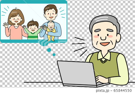孫とのビデオ通話を楽しむおじいさん 孫とのビデオ通話を楽しむおじいさん 65844550