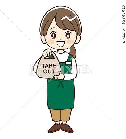 女性 店員 テイクアウト まとめのイラスト素材