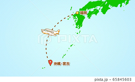 シンプルな飛行機移動の説明イラスト 福岡発 宮古着 のイラスト素材