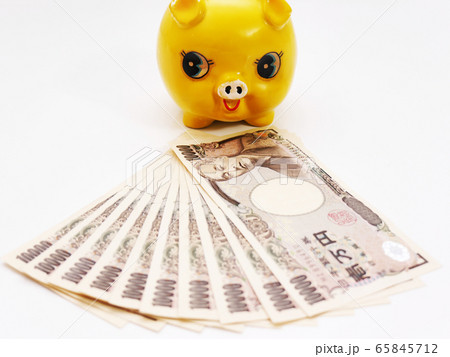 豚の貯金箱と１万円札１０枚 65845712