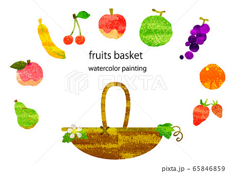 Fruit Basket Rose Watercolor Texture Stock Illustration