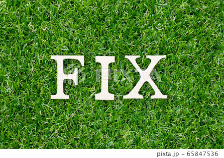Wood letter in word fix on green grass background 65847536