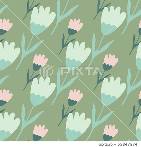 Geometric tulip seamless pattern on green 65847874