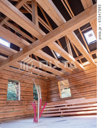 Wooden house construction. Wooden Roof Frame Wooden house construction. Wooden Roof Frame 65847893