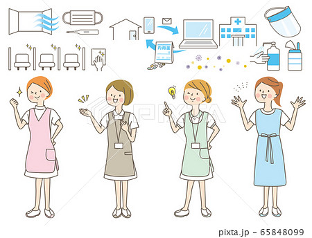 若い女性　看護師　整体師　白衣　表情セット 65848099