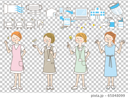若い女性　看護師　整体師　白衣　表情セット 65848099