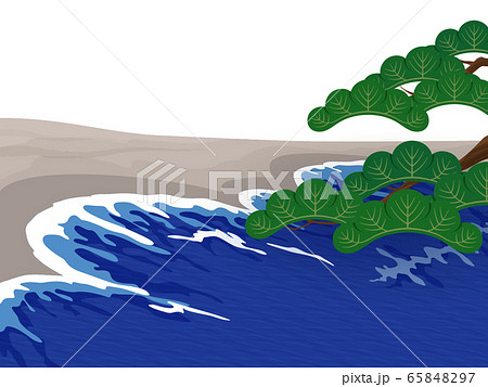 和風な海の背景イラスト 砂浜 松のイラスト素材