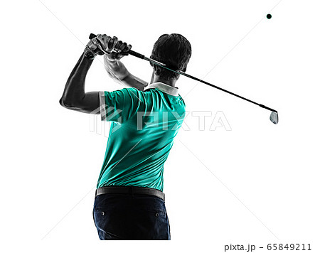 Man Golf golfer golfing isolated shadow silhouette white background 65849211